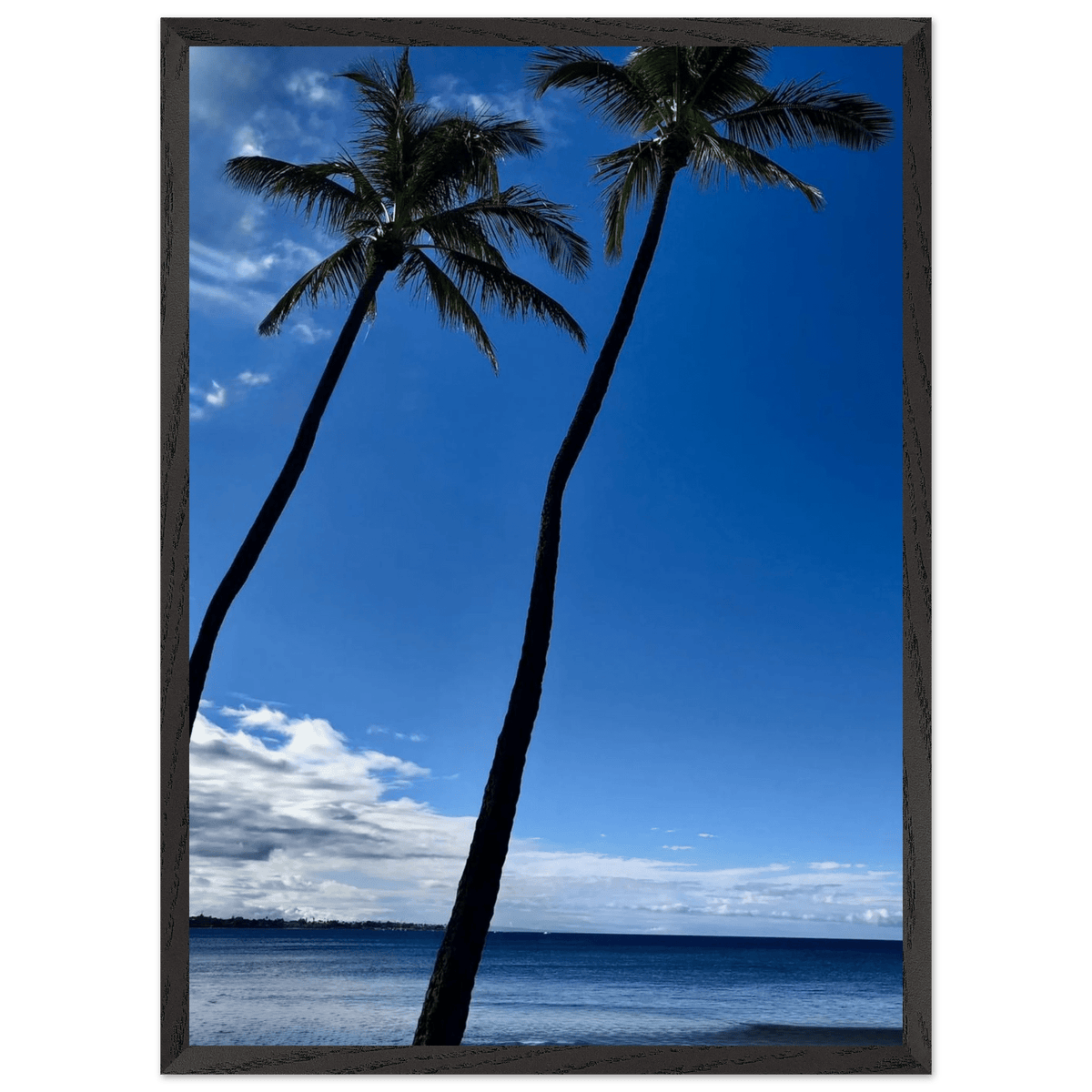 Hawaii Iconic Palm Tree Twins & Pacific Waves Mounted Framed Poster - Travel Collection Studio Edition Spring '26: Hawaii - CaliCuration