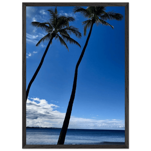Hawaii Iconic Palm Tree Twins & Pacific Waves Mounted Framed Poster - Travel Collection Studio Edition Spring '26: Hawaii - CaliCuration