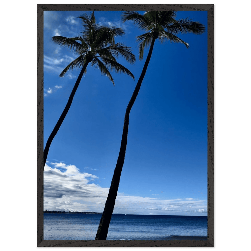 Hawaii Iconic Palm Tree Twins & Pacific Waves Mounted Framed Poster - Travel Collection Studio Edition Spring '26: Hawaii - CaliCuration