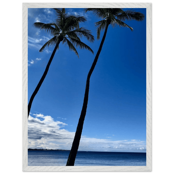 Hawaii Iconic Palm Tree Twins & Pacific Waves Mounted Framed Poster - Travel Collection Studio Edition Spring '26: Hawaii - CaliCuration