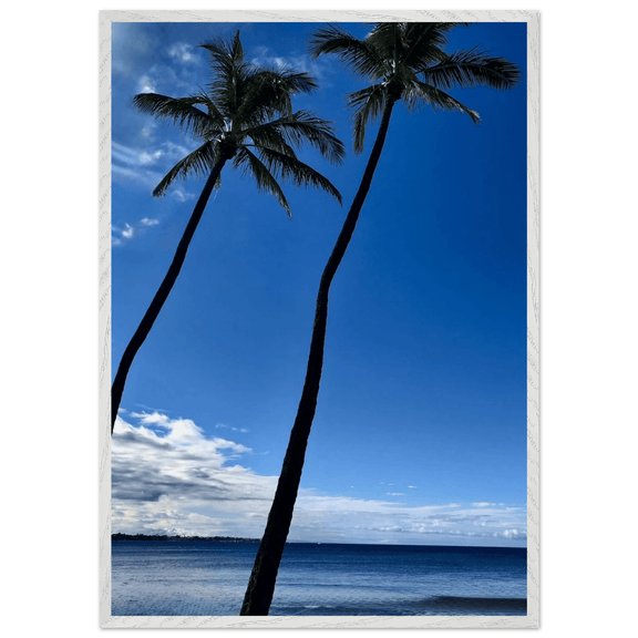 Hawaii Iconic Palm Tree Twins & Pacific Waves Mounted Framed Poster - Travel Collection Studio Edition Spring '26: Hawaii - CaliCuration