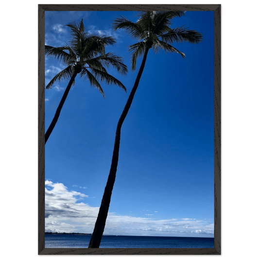 Hawaii Iconic Palm Tree Twins & Pacific Waves Mounted Framed Poster - Travel Collection Studio Edition Spring '26: Hawaii - CaliCuration