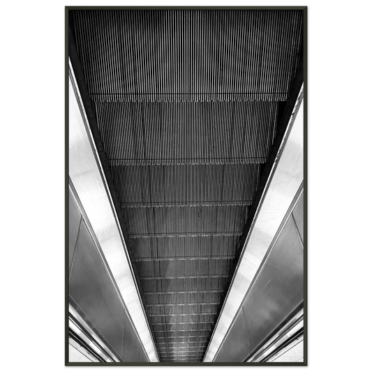London Tube Escalator Abstract Framed Poster – Black & White Series - CaliCuration