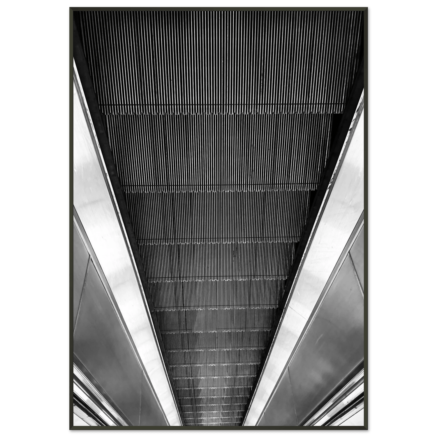 London Tube Escalator Abstract Framed Poster – Black & White Series - CaliCuration