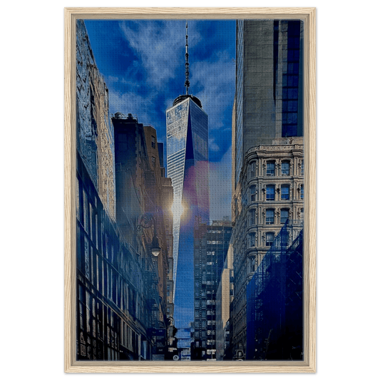 Magical Sunlight Reflection at One World Trade, NYC - Framed Canvas Art : Travel Collection - Studio Edition: Holiday 25 - CaliCuration