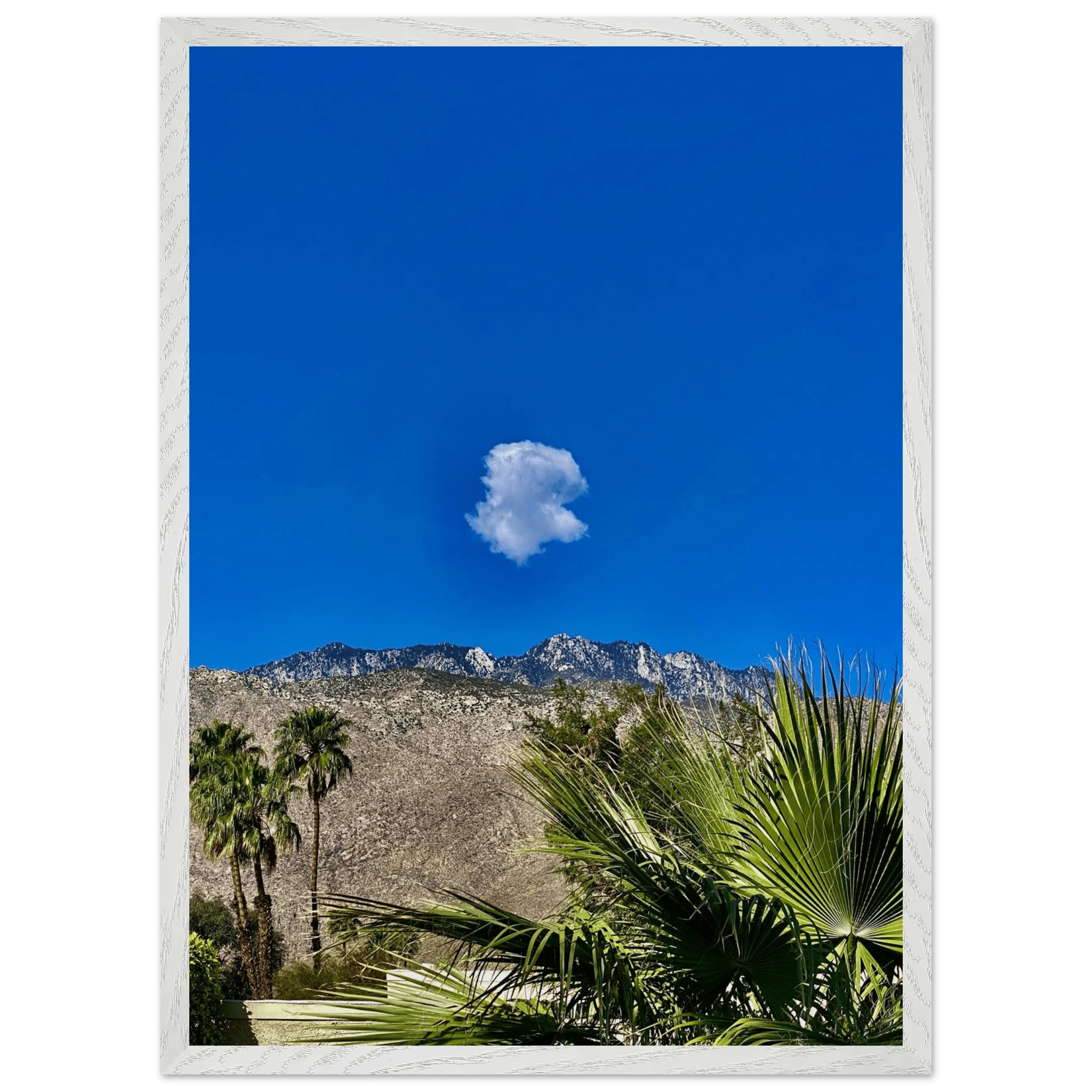 Palm Springs Cloud mounted wooden framed poster showcasing California desert landscape, perfect for stylish home decor.