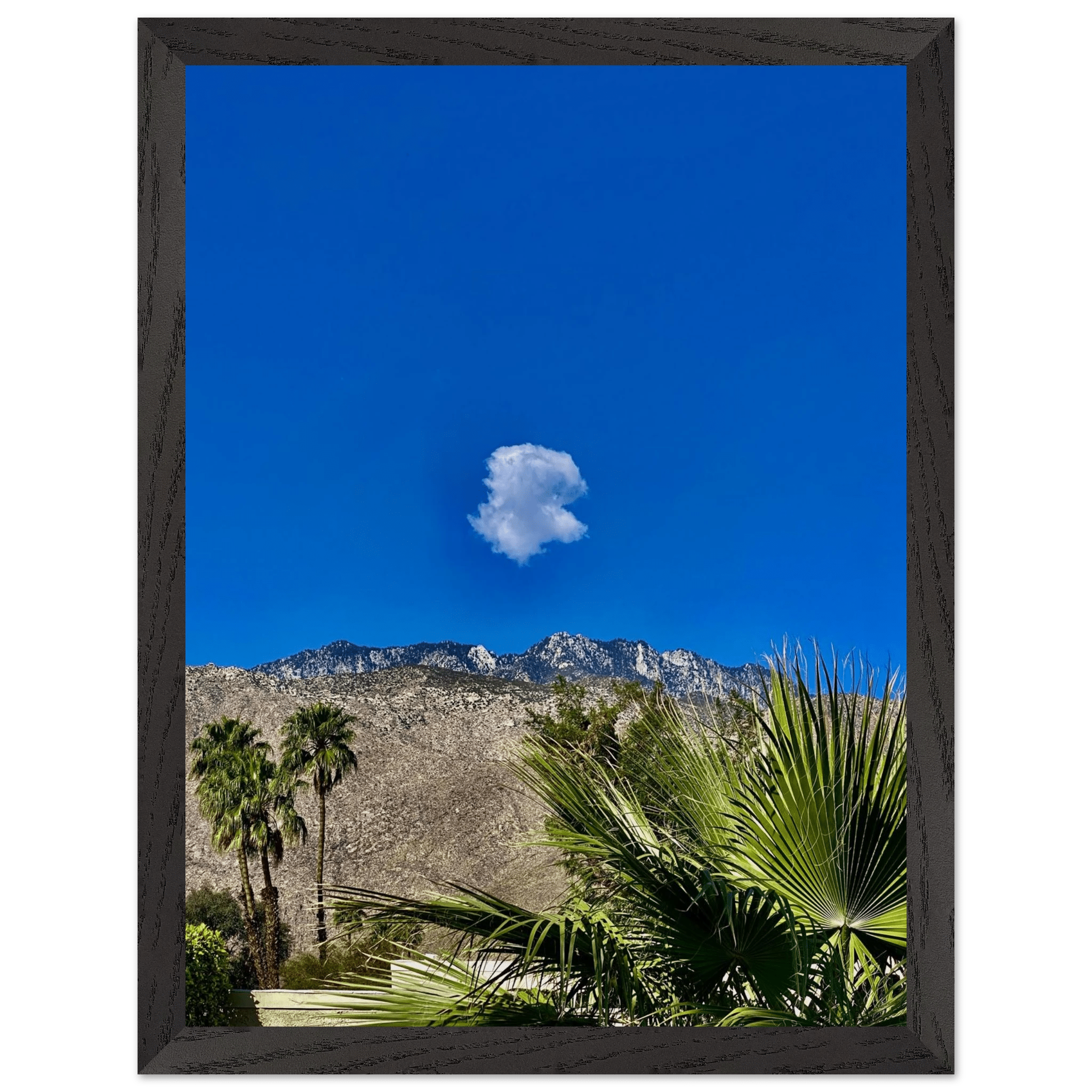 Palm Springs cloud-mounted wooden framed poster featuring stunning California scenery, perfect for home decor.