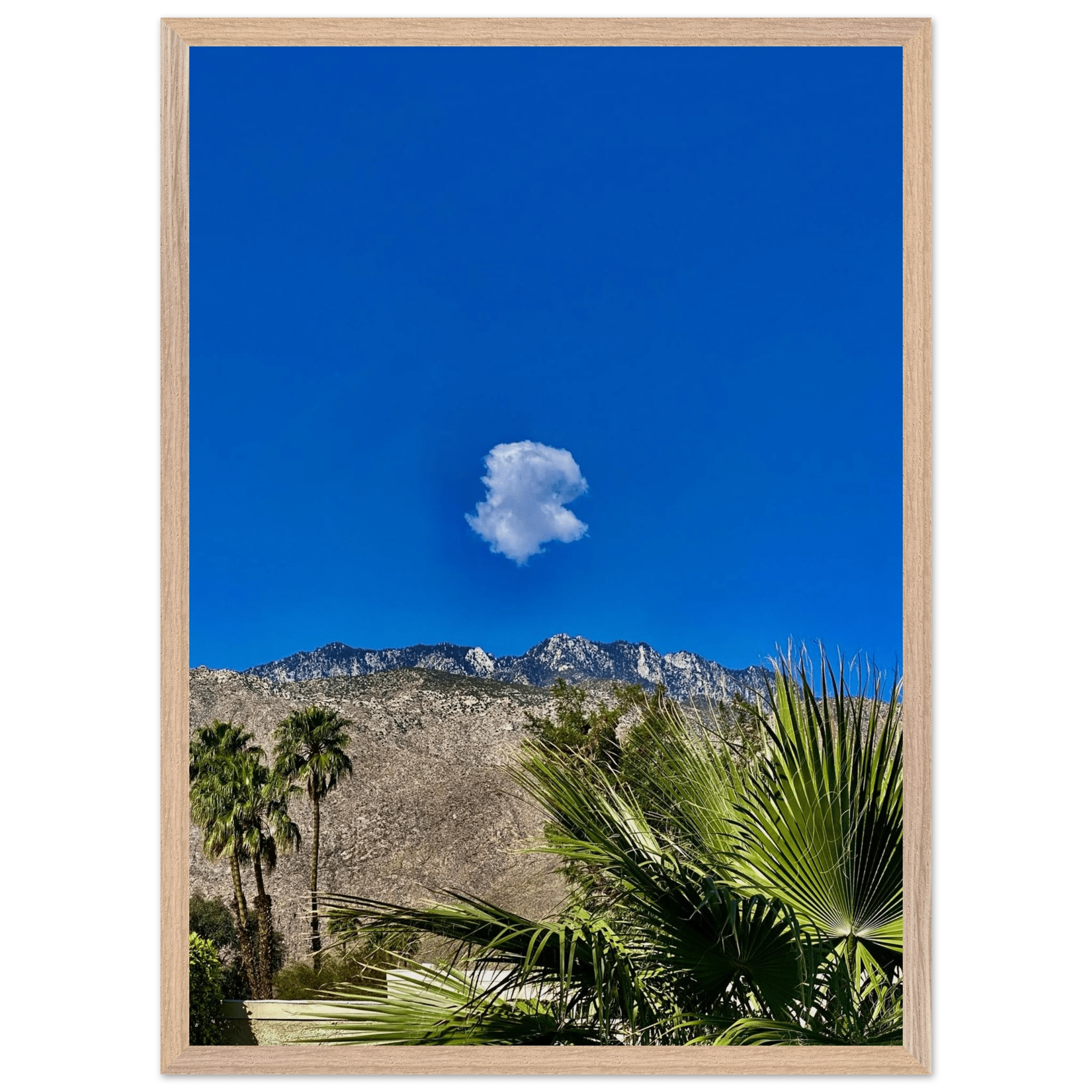Palm Springs cloud-mounted wooden framed poster showcasing California landscape art, perfect for home decor.
