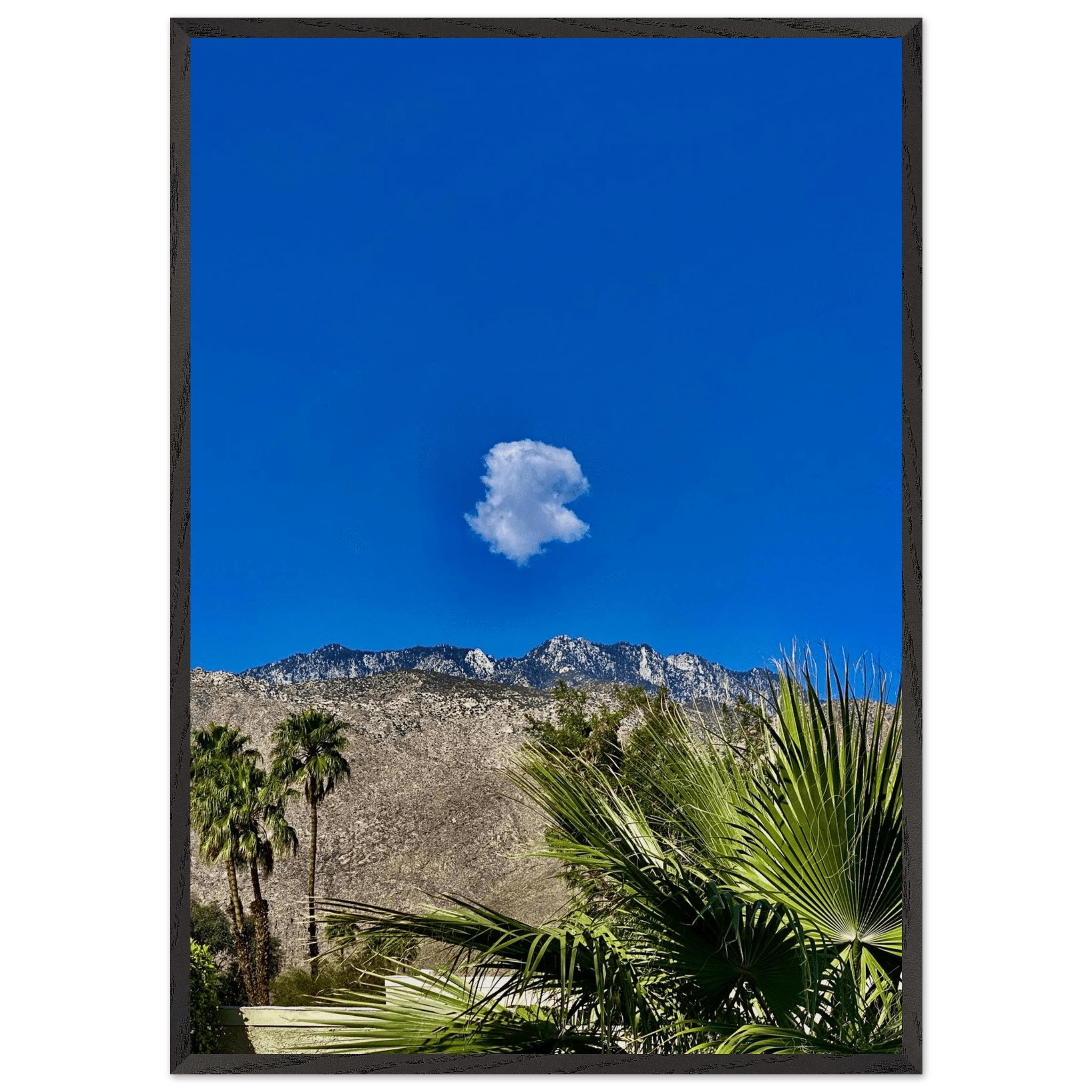 Palm Springs cloud mounted wooden framed poster featuring California landscape art, perfect for stylish home decor.