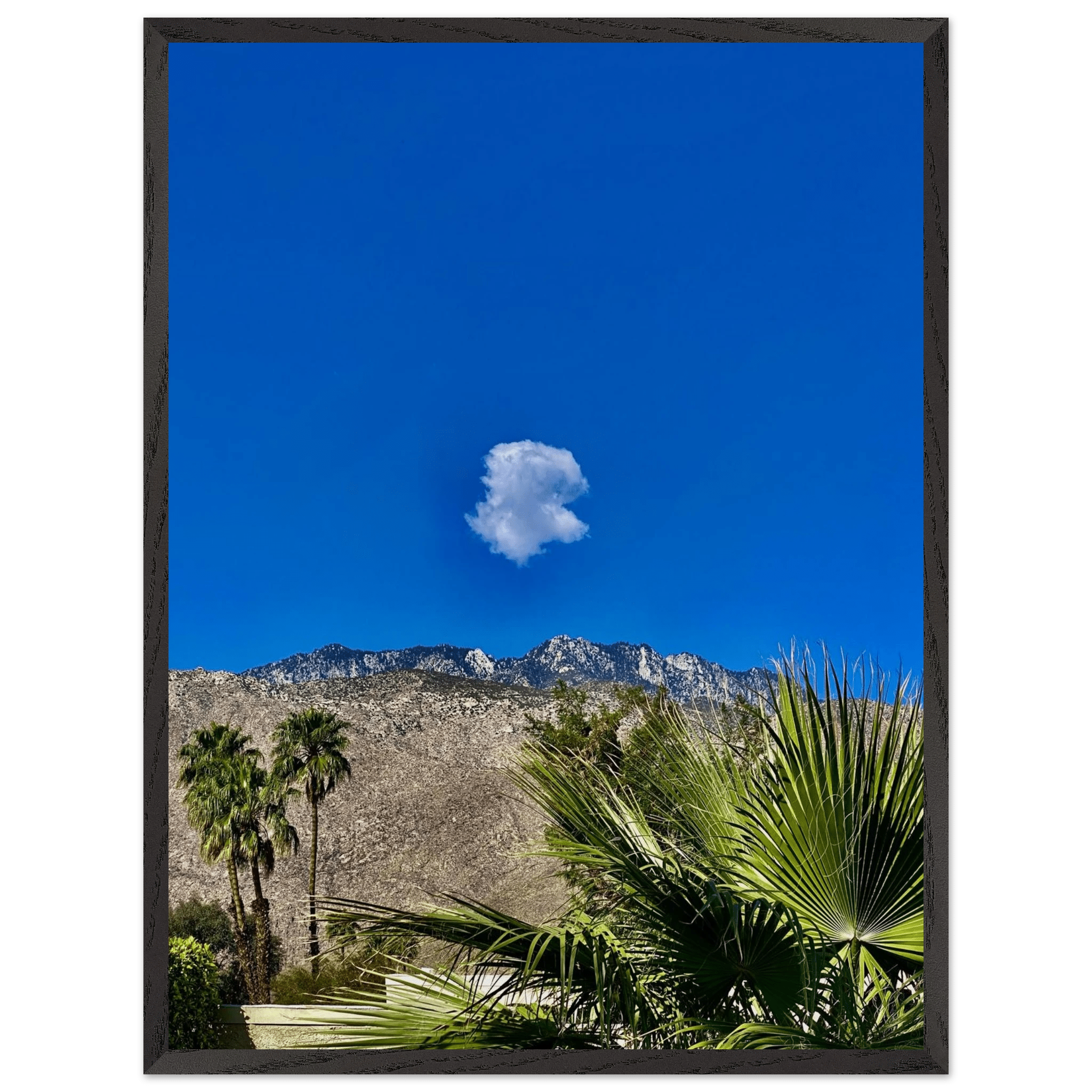 Palm Springs cloud mounted wooden framed poster showcasing California landscape art, studio edition, ideal for home decor.