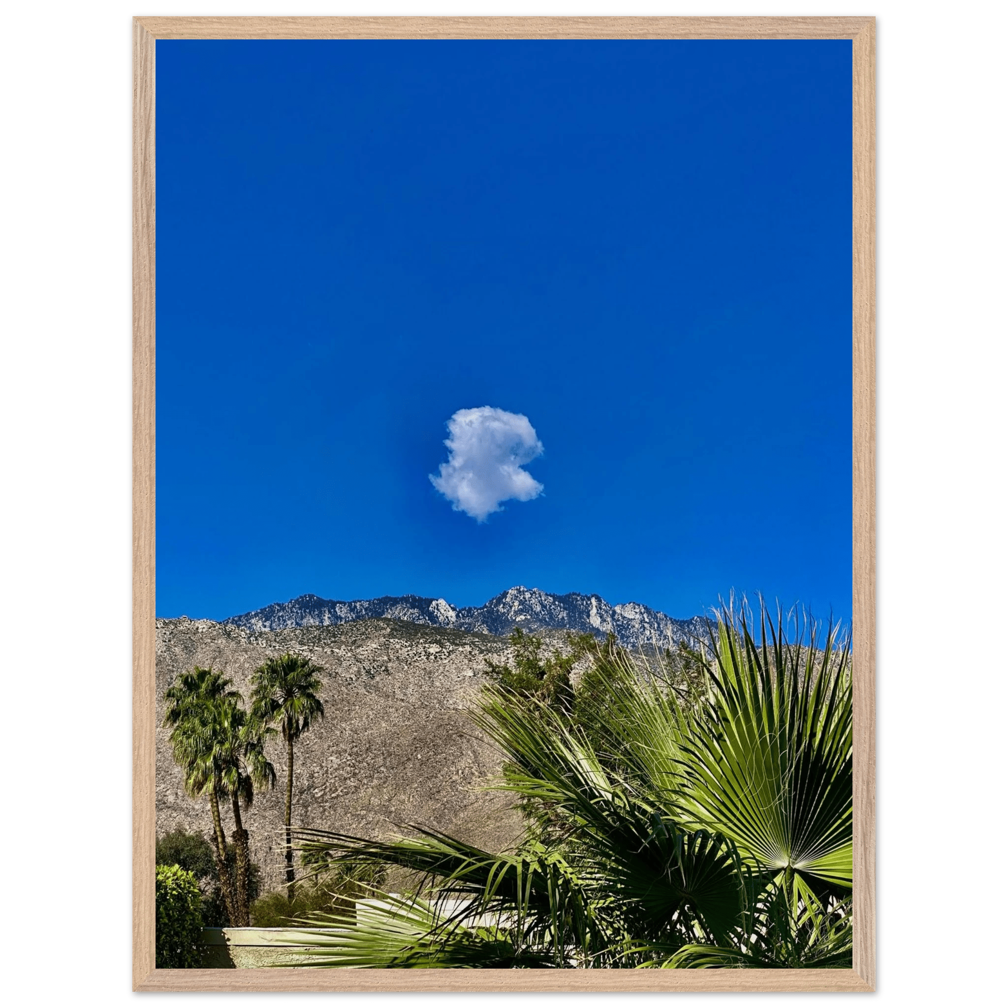 Palm Springs cloud-mounted wooden framed poster featuring California scenery, perfect for home decor in a stylish studio edition.