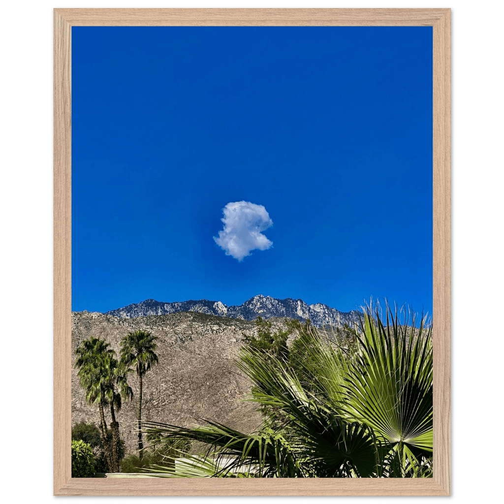 Palm Springs cloud-mounted wooden framed poster showcasing California landscape art, 15x20 cm, with white frame for home decor.