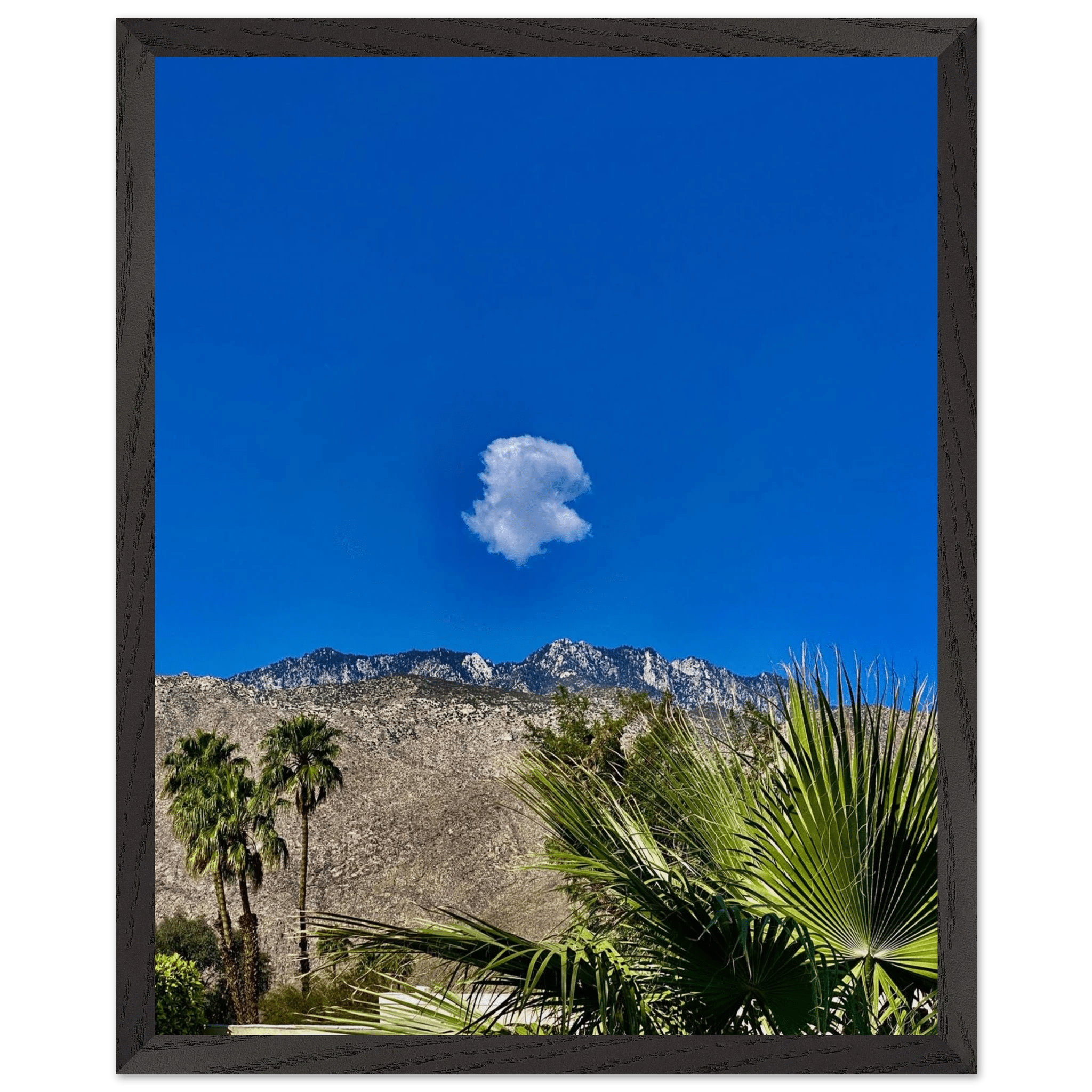 Palm Springs cloud-mounted wooden framed poster showcasing California scenery, perfect for home decor in a stylish studio edition.