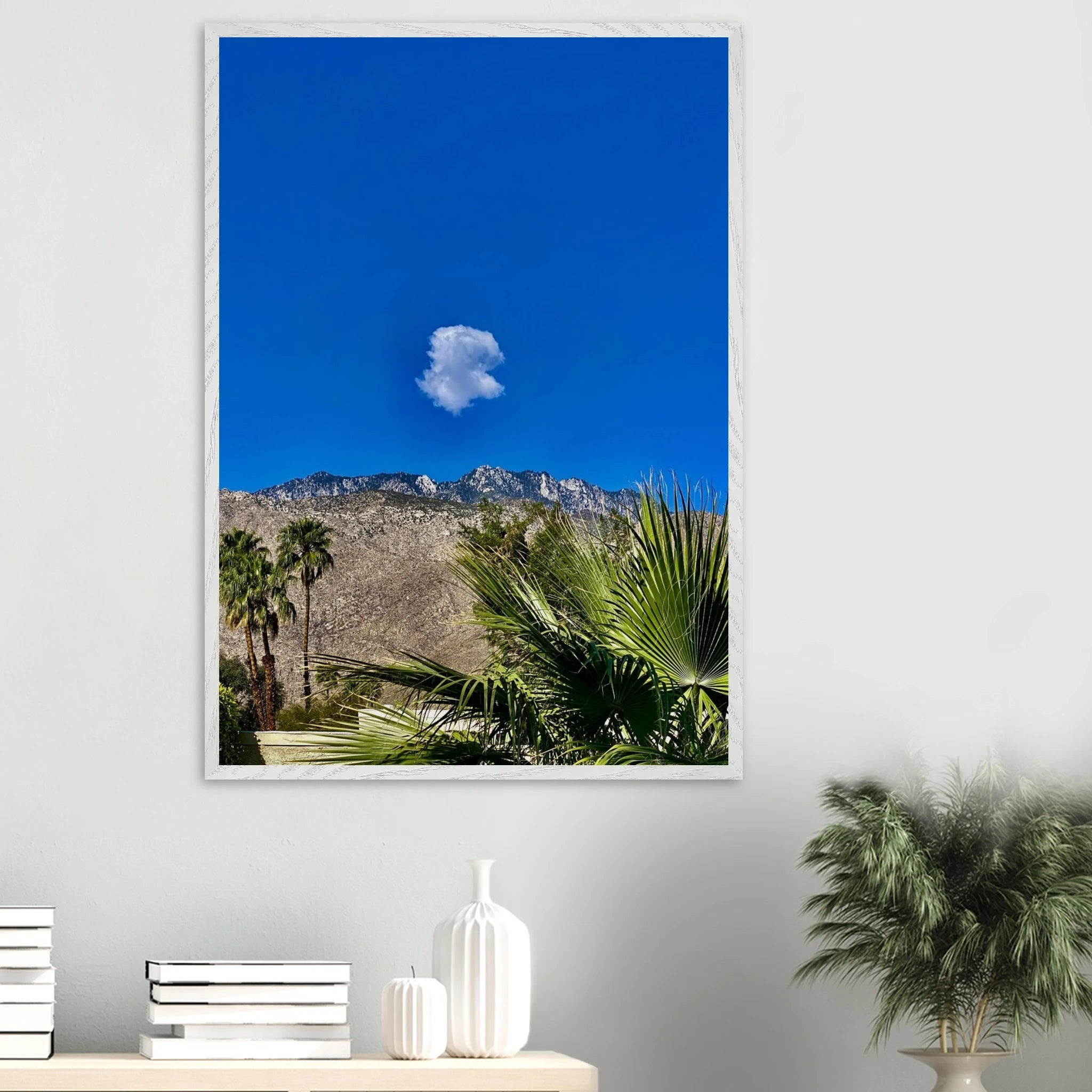Palm Springs cloud mounted wooden framed poster, stunning California art, 15x20 cm home decor with white frame, studio edition Spring '26