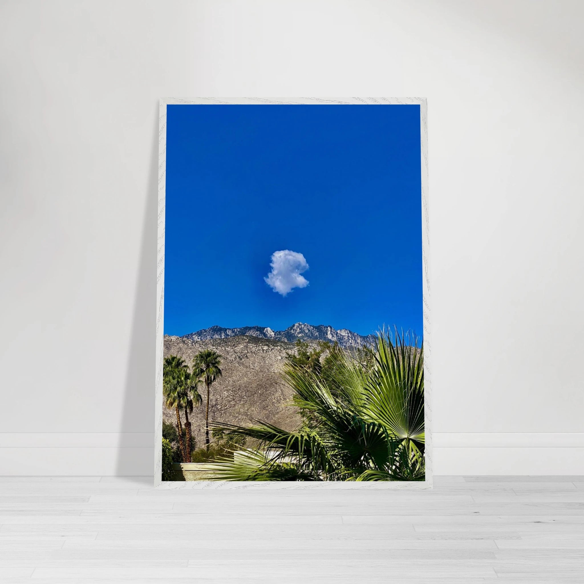 Palm Springs cloud-mounted wooden framed poster showcasing California scenery, perfect as stylish home decor art.