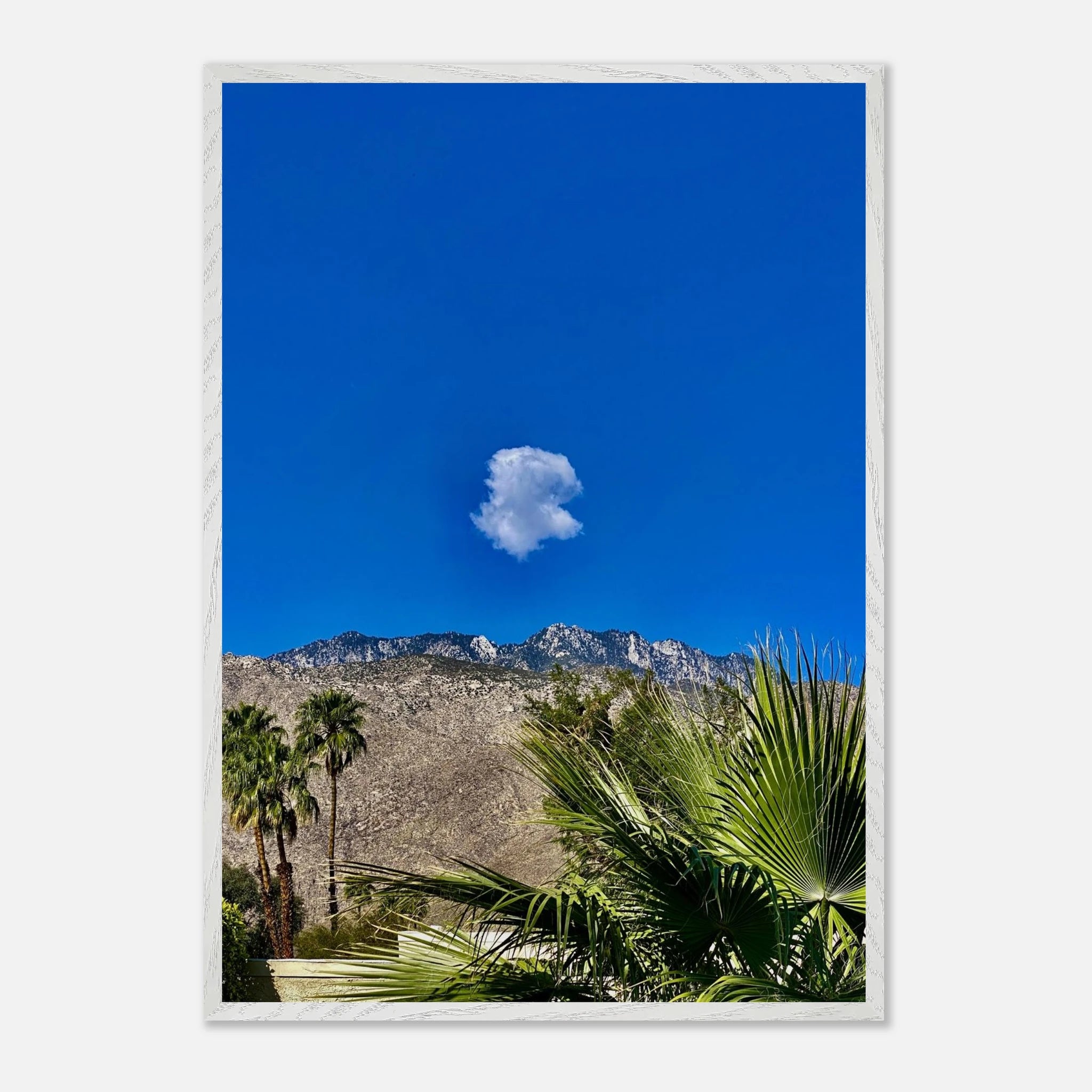 Palm Springs cloud-mounted wooden framed poster featuring California landscape art in a white 15x20 cm frame, studio edition.