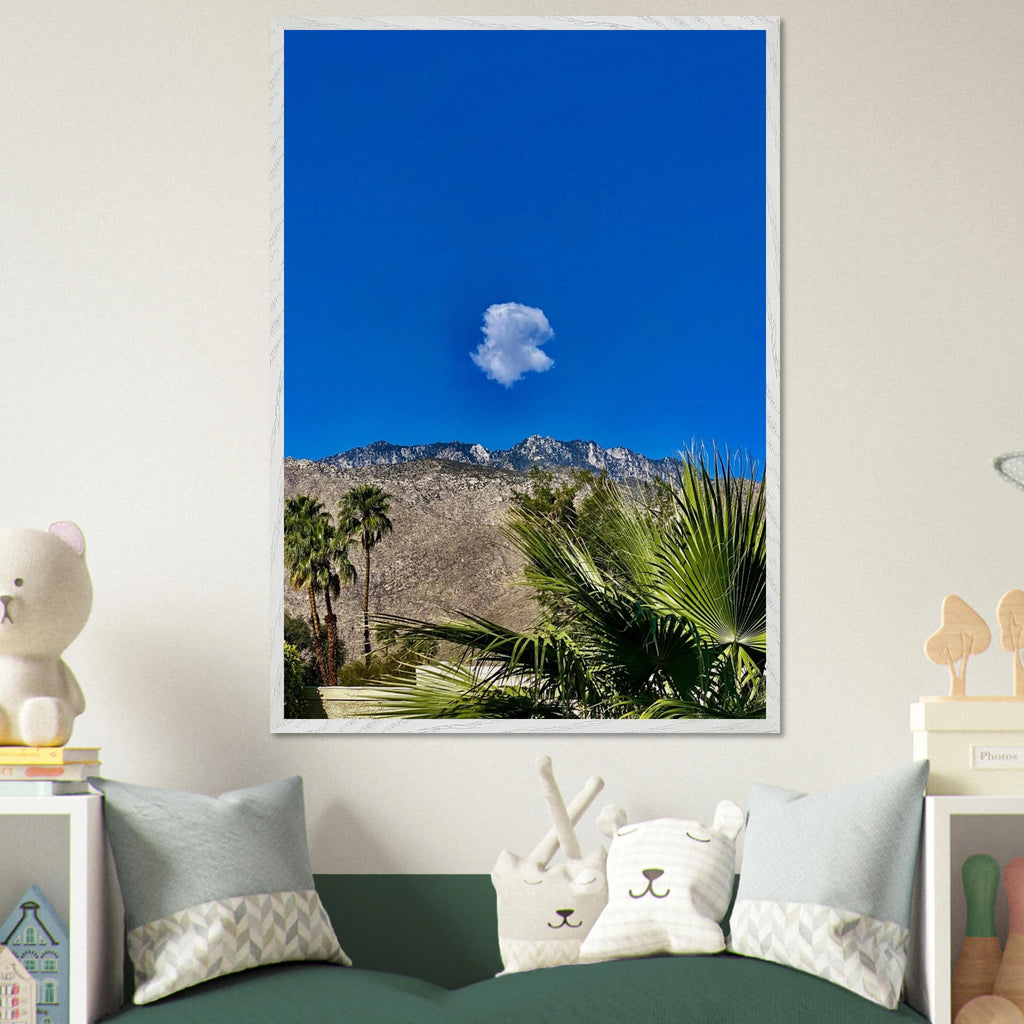 Palm Springs cloud-mounted wooden framed poster showcasing California landscape art in a white 15x20 cm frame.