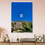 Palm Springs cloud-mounted wooden framed poster, California art studio edition, featuring vibrant spring scenery and a white wooden frame.