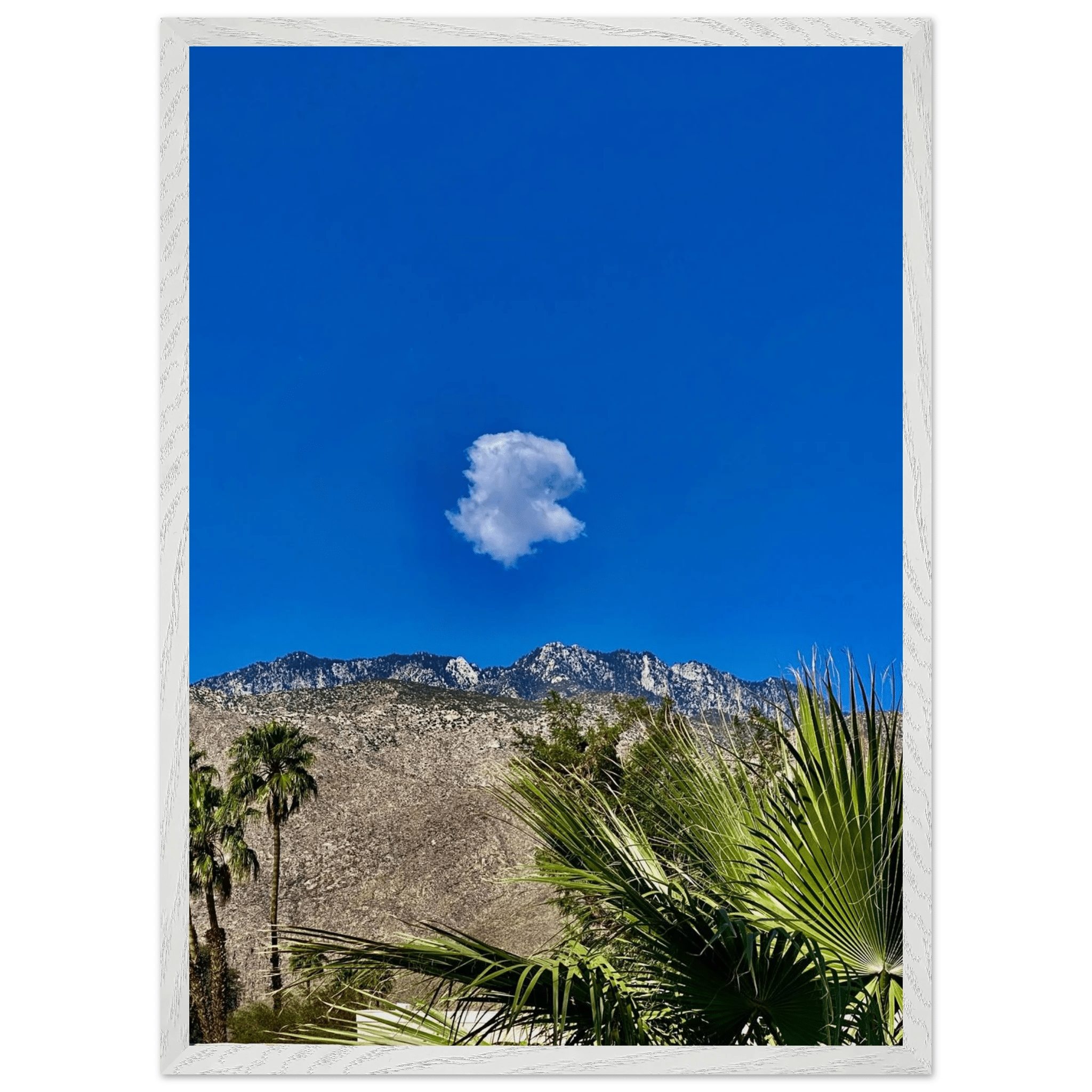 Palm Springs cloud mounted wooden framed poster showcasing stunning California art, perfect for home decor.