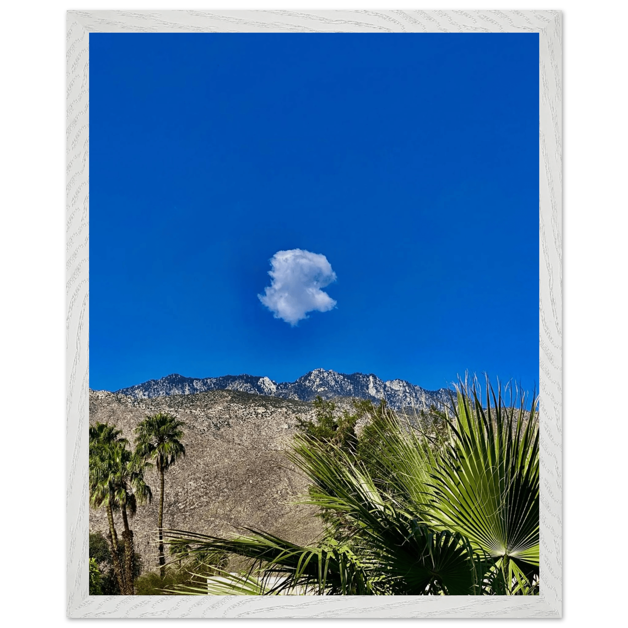 Palm Springs cloud-mounted wooden framed poster featuring California landscape art, ideal for stylish home decor.