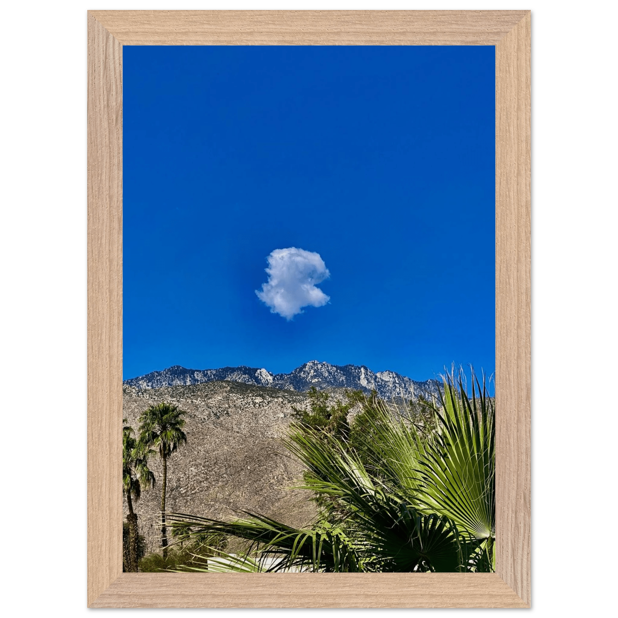 Palm Springs Cloud mounted wooden framed poster featuring vibrant California art, ideal for home decor.