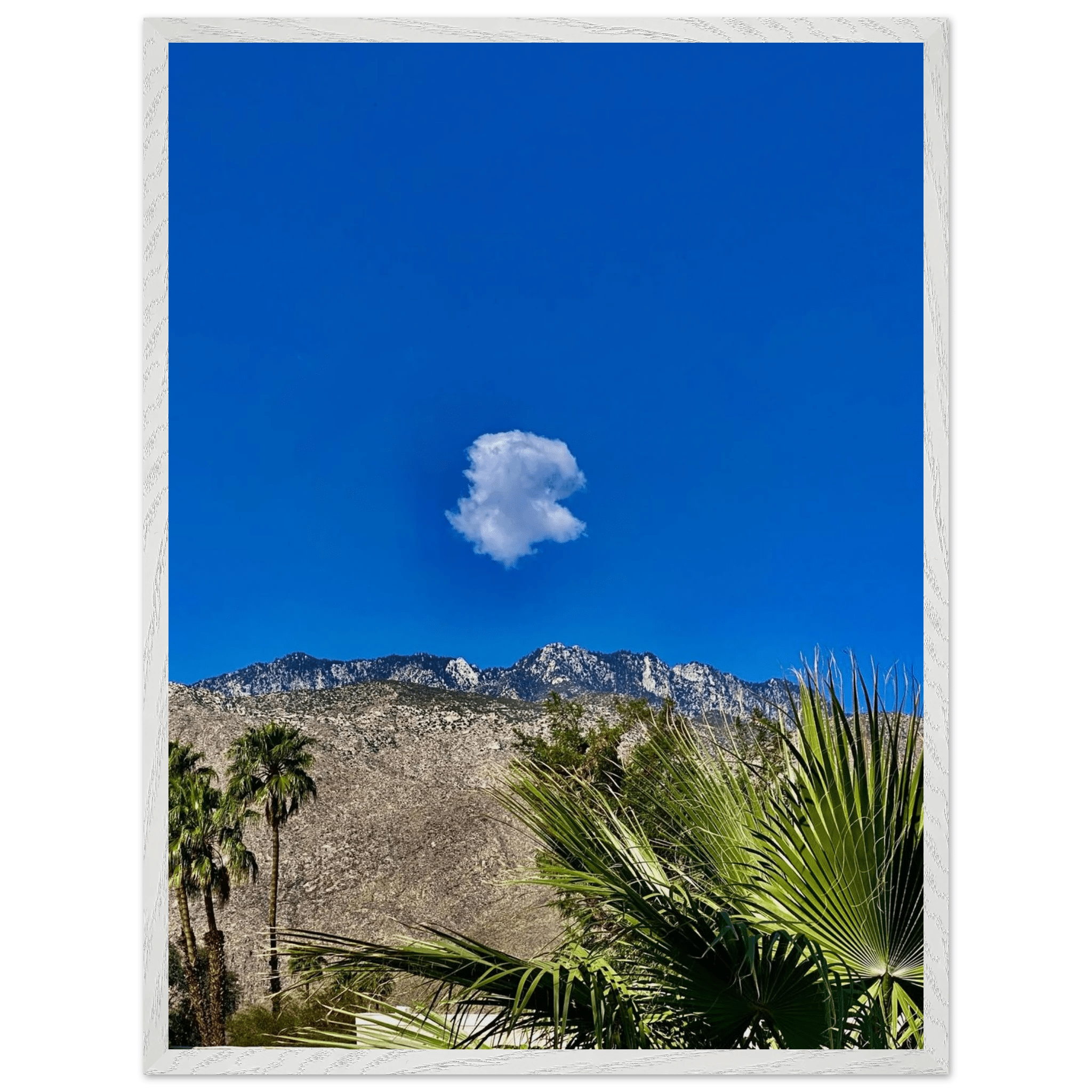 Palm Springs cloud mounted wooden framed poster featuring stunning California art, ideal for home decor.