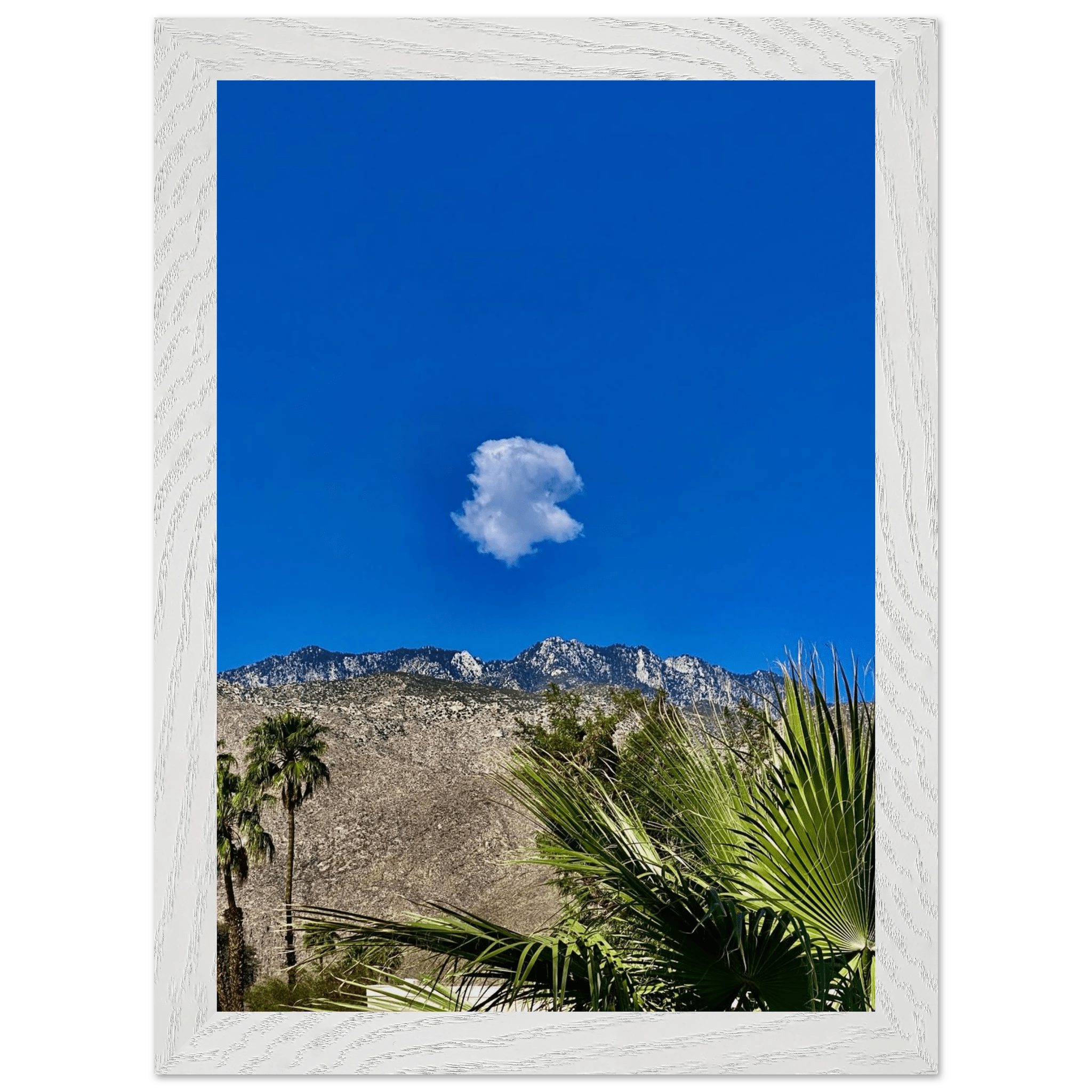 Palm Springs cloud mounted wooden framed poster featuring stunning California art in a home decor setting.