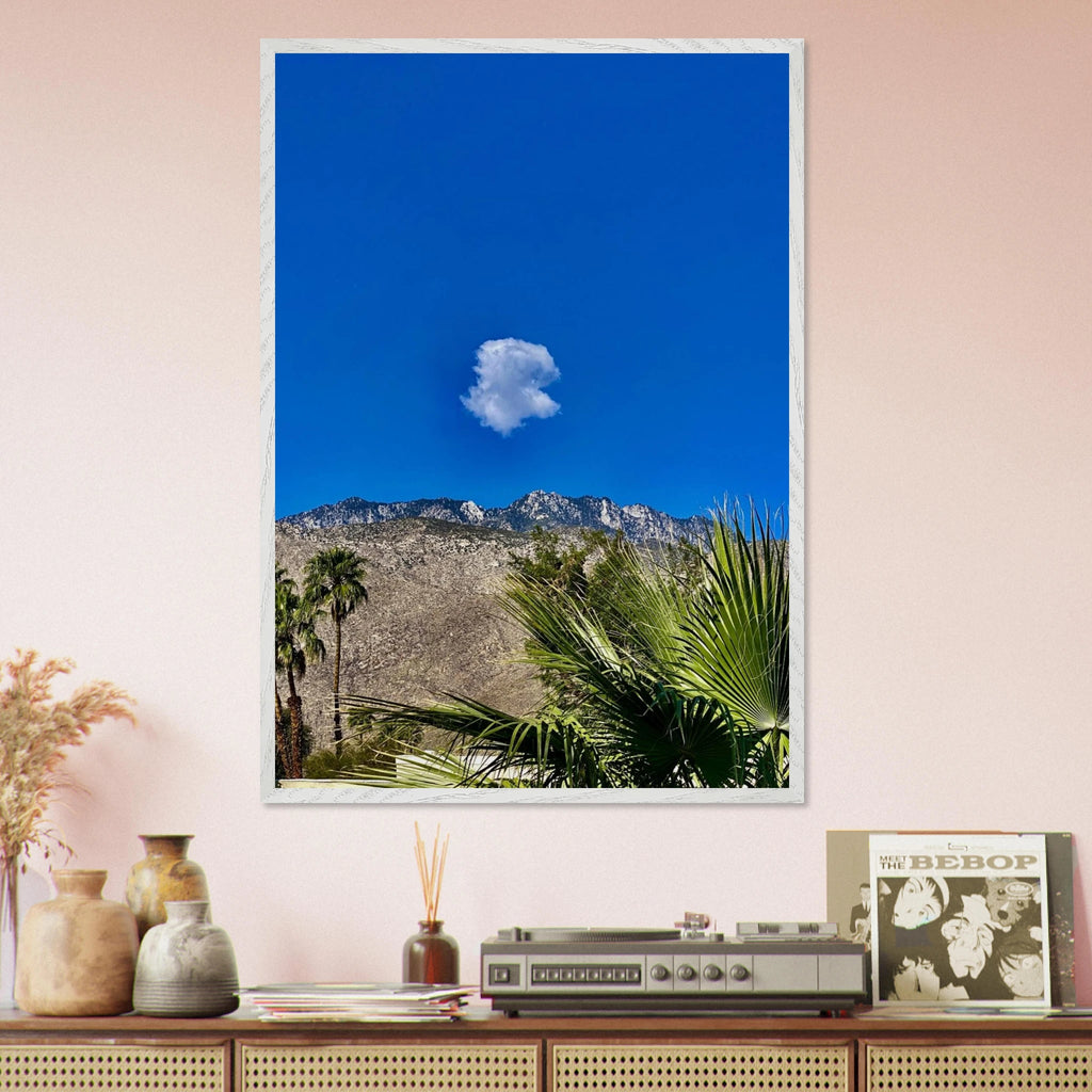 Palm Springs cloud-mounted wooden framed poster featuring California sunset art, perfect for stylish home decor.