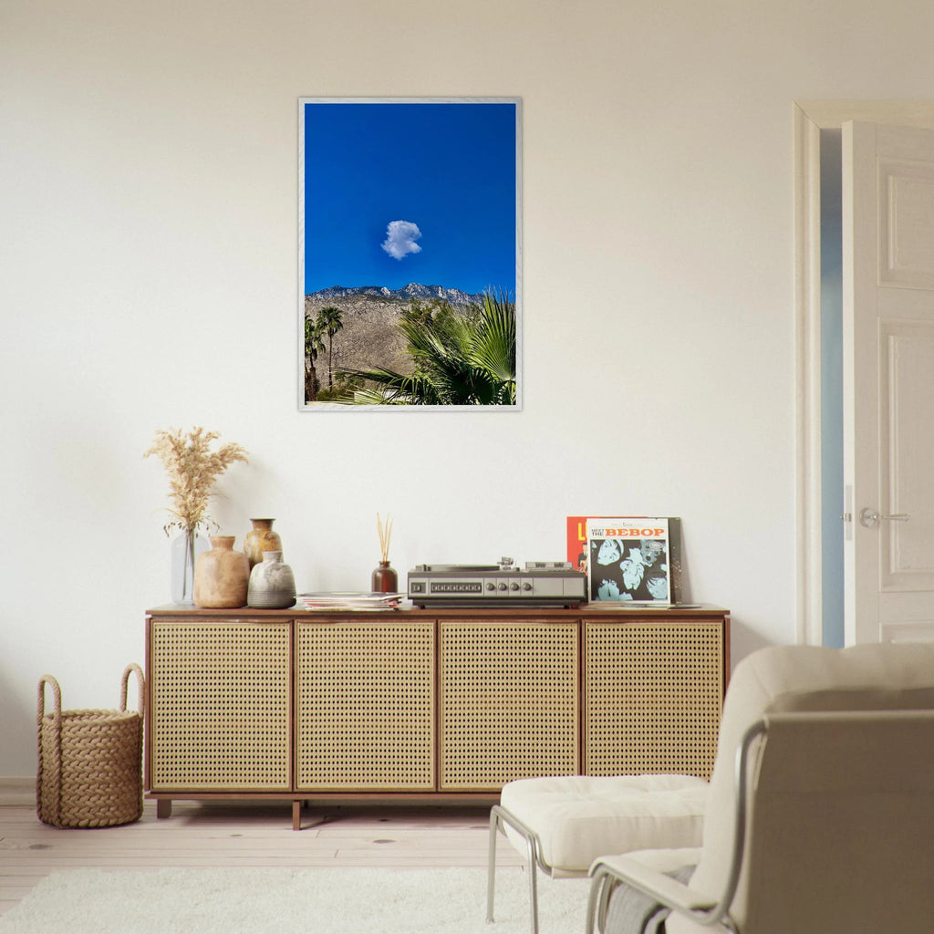 Palm Springs cloud-mounted wooden framed poster showcasing California landscape art, perfect for stylish home decor.