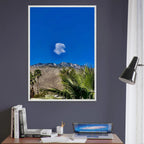 Palm Springs cloud-mounted wooden framed poster showcasing California landscape art in a white frame, studio edition Spring 2026.