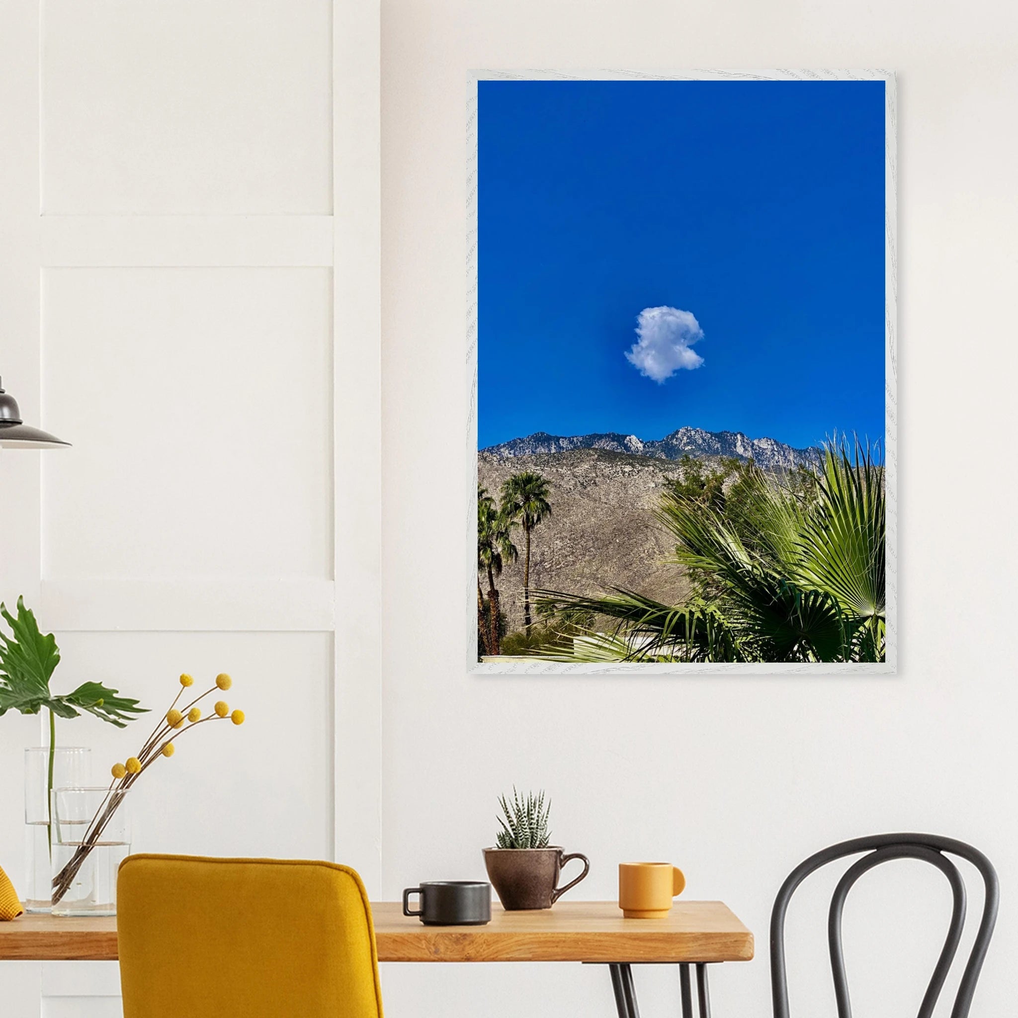 Palm Springs cloud-mounted wooden framed poster featuring California landscape art, perfect for home decor in a stylish studio edition.