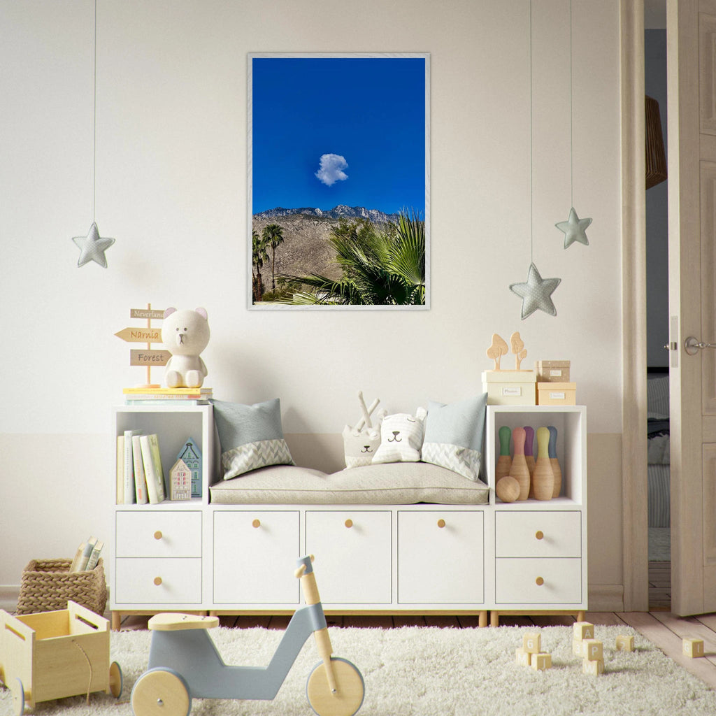 Palm Springs cloud-mounted wooden framed poster showcasing California scenery, perfect for home decor in a stylish studio edition.