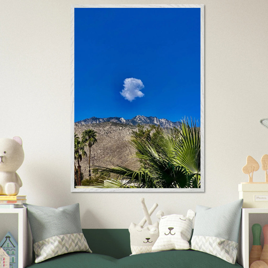 Palm Springs cloud-mounted wooden framed poster showcasing California landscape art, perfect for home decor in a white frame.