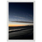 Premium wooden framed poster of a vibrant SoCal fall sunset, mounted in a white frame, perfect for home decor.