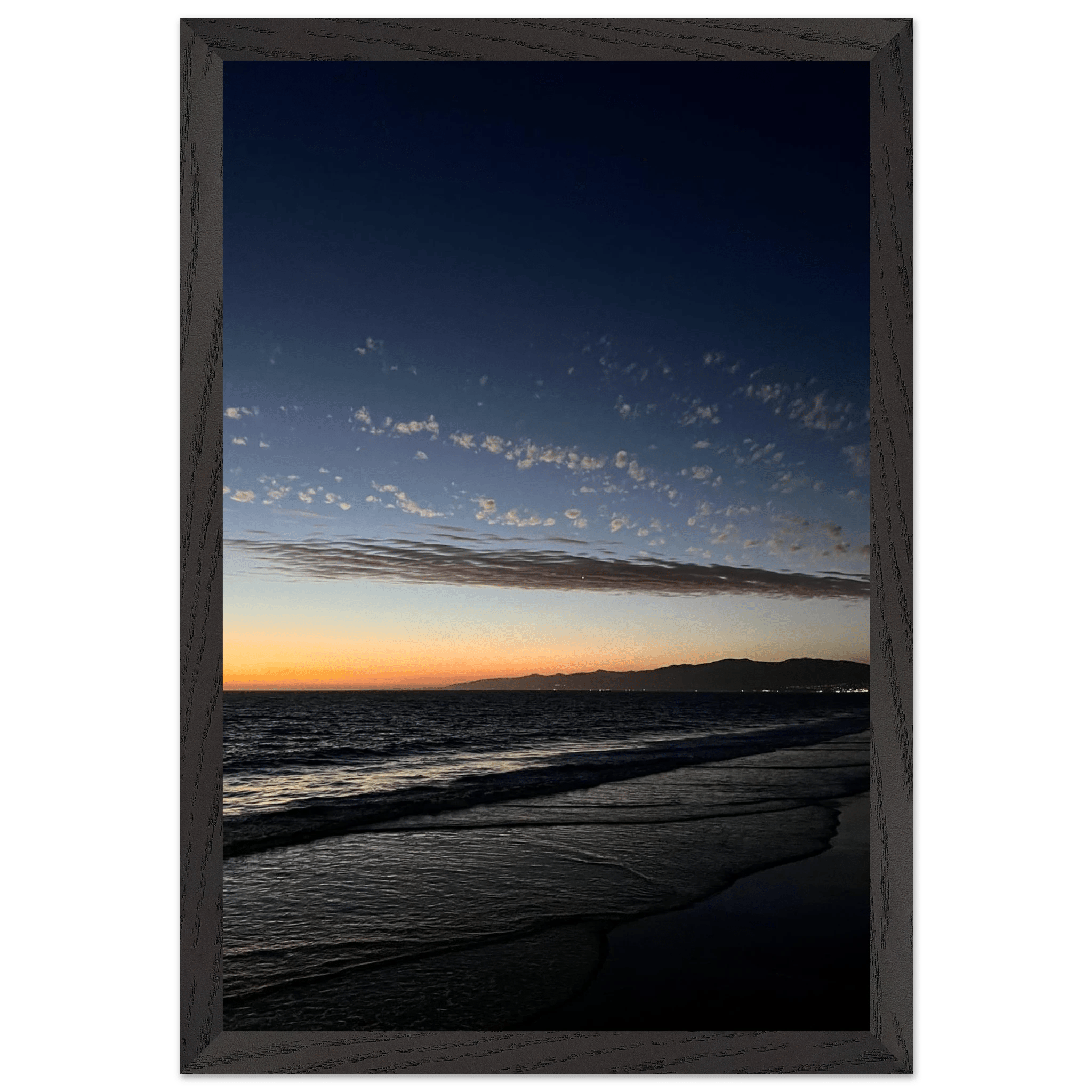 Vibrant 15x20 cm wooden framed SoCal Fall Sunset poster with semi-glossy finish, perfect for home decor and California art displays.