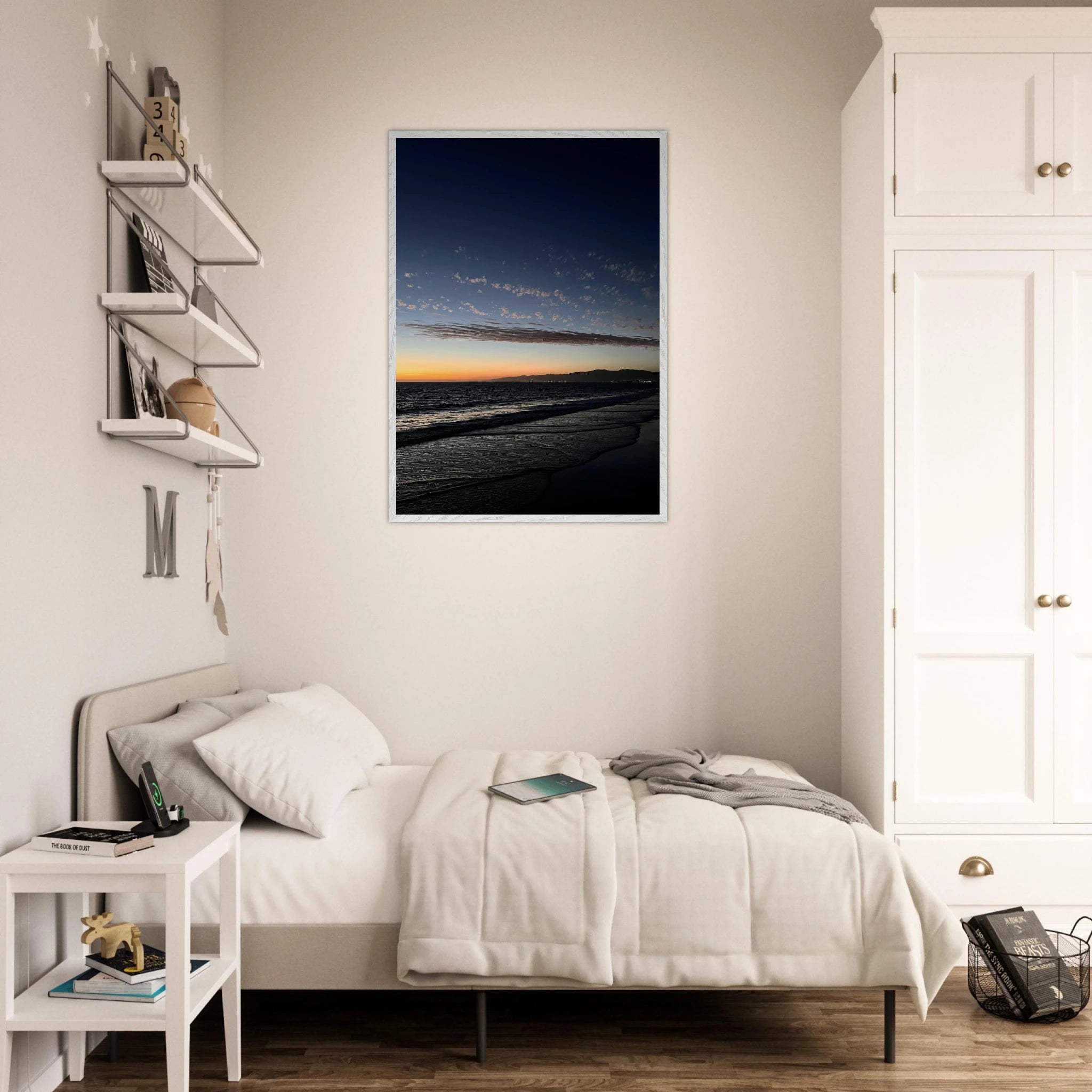 Premium wooden framed poster of a vibrant SoCal fall sunset with semi-glossy finish, ideal for home décor, California poster art.