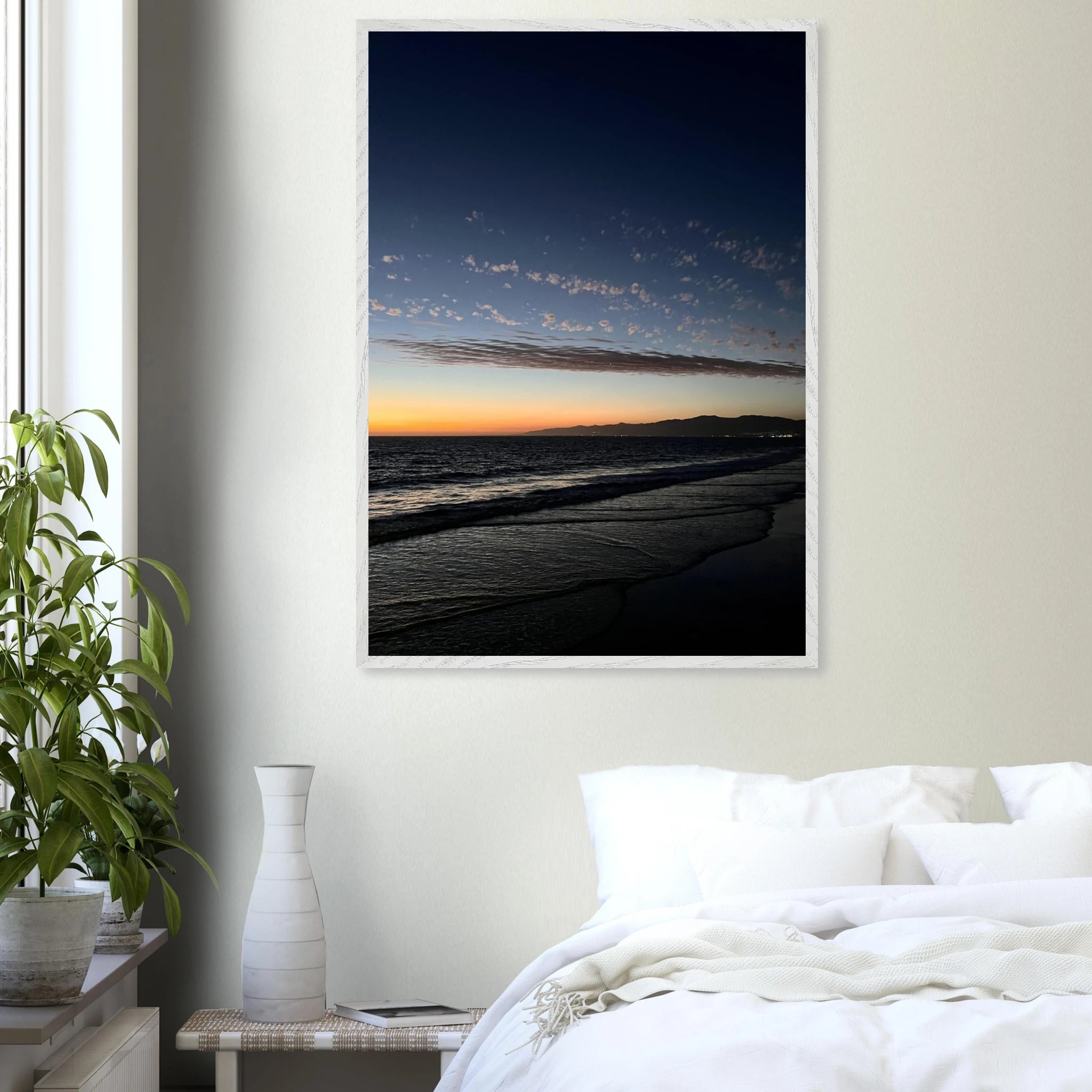 Premium wooden framed poster of SoCal fall sunset, vibrant California artwork with semi-gloss finish, ideal for home décor.
