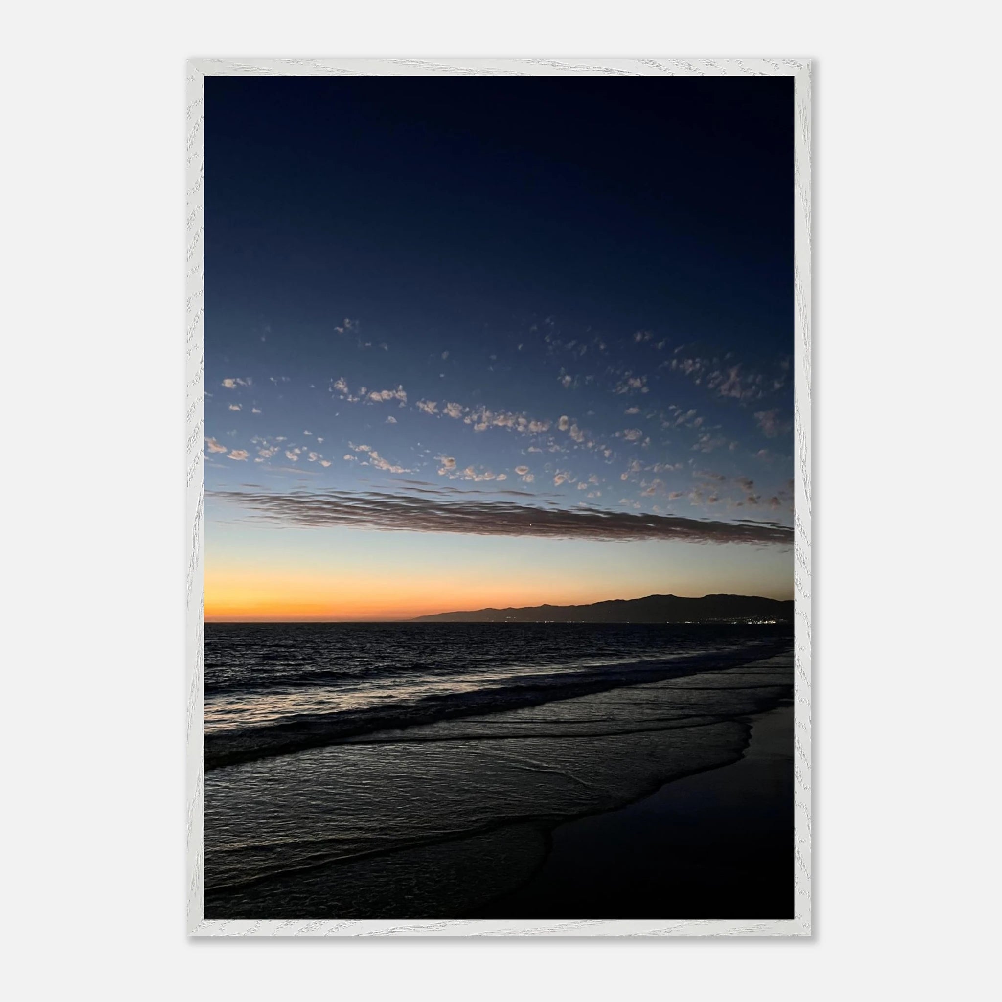 Vibrant 15x20 cm wooden framed poster of SoCal fall sunset with semi-glossy finish, perfect for home décor and California art displays.