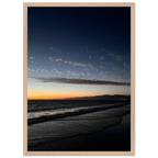 Premium wooden framed poster of a vibrant SoCal fall sunset, mounted with semi-glossy California artwork for home decor.