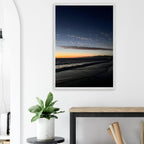 Premium wooden framed poster of a vibrant SoCal fall sunset, California-themed artwork, ideal for home decor, studio edition.