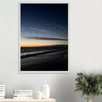 Premium wooden framed poster of a vibrant SoCal fall sunset, featuring California landscape artwork in a white frame for home decor.