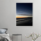 Premium wooden framed poster of a vibrant SoCal fall sunset, California-themed home decor artwork in a white frame.