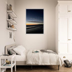 Premium wooden framed poster of a vibrant SoCal fall sunset, perfect for home décor, featuring California poster art in a white frame.