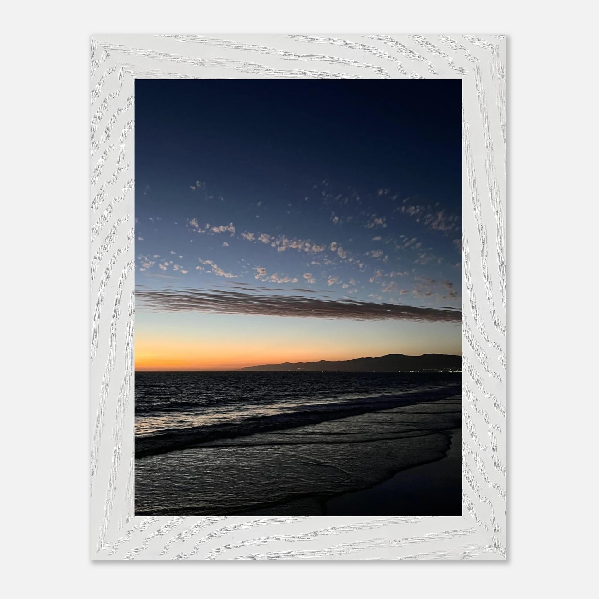Premium wooden framed poster featuring a vibrant SoCal fall sunset artwork, perfect for home décor in a white 15x20 cm frame.