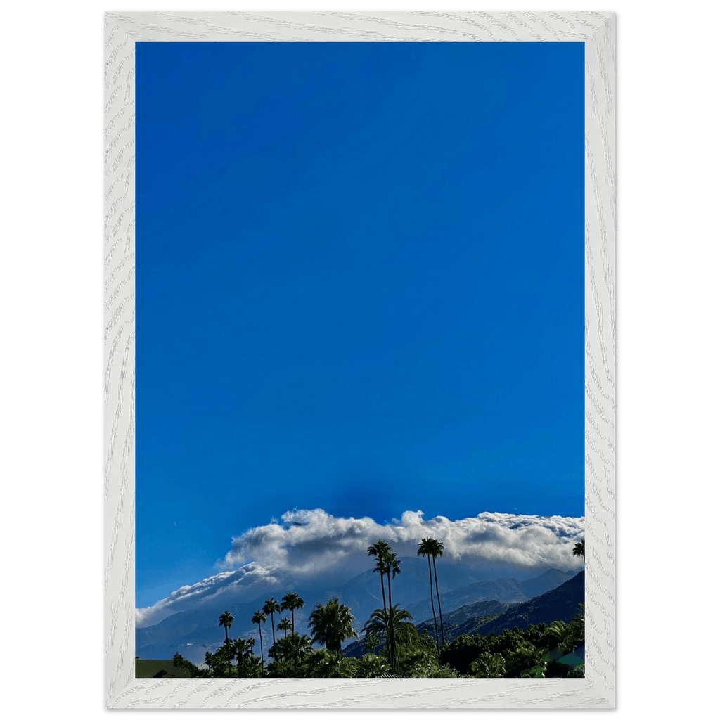 Mounted wooden framed poster of Desert Calm photo from California Poster Art, showcasing a serene desert landscape in a white frame.