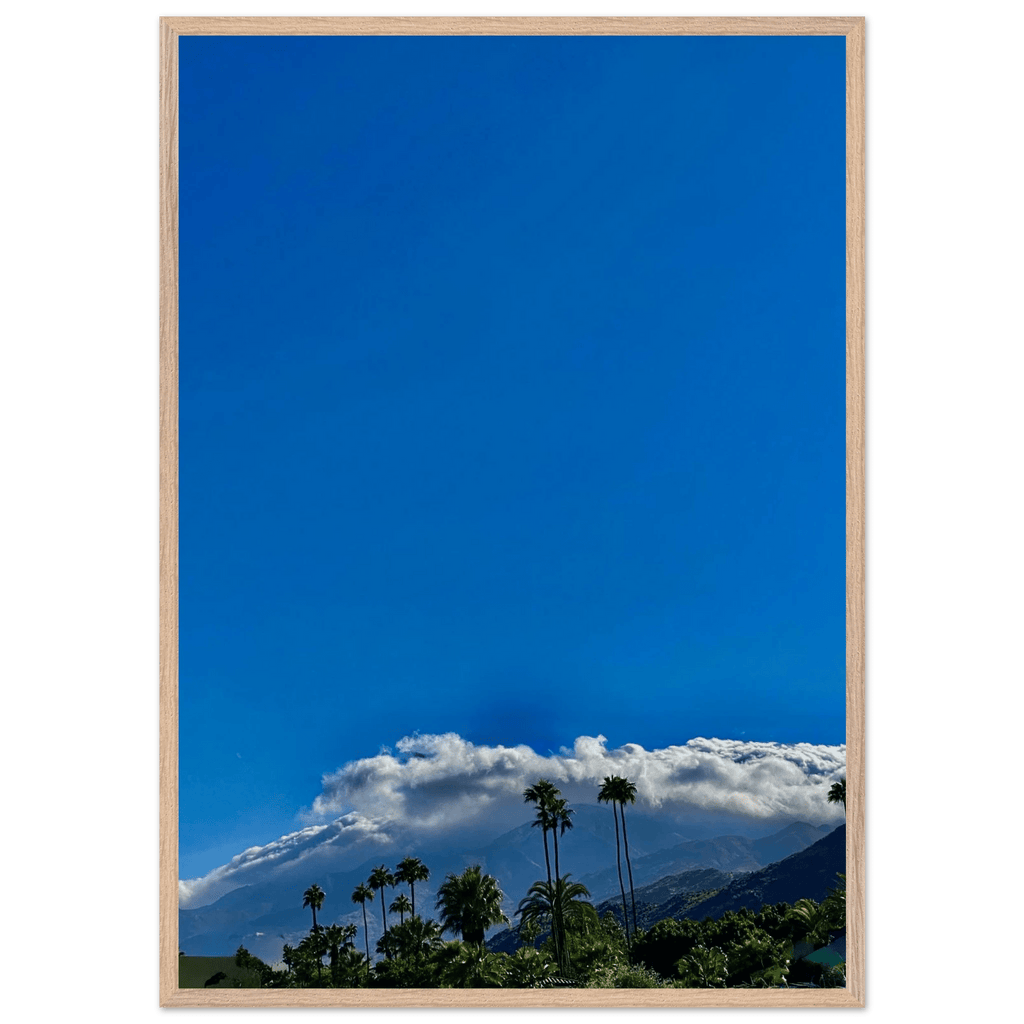 Mounted wooden framed desert calm poster from California Poster Art, Studio Edition, showcasing a serene desert landscape in a white frame.
