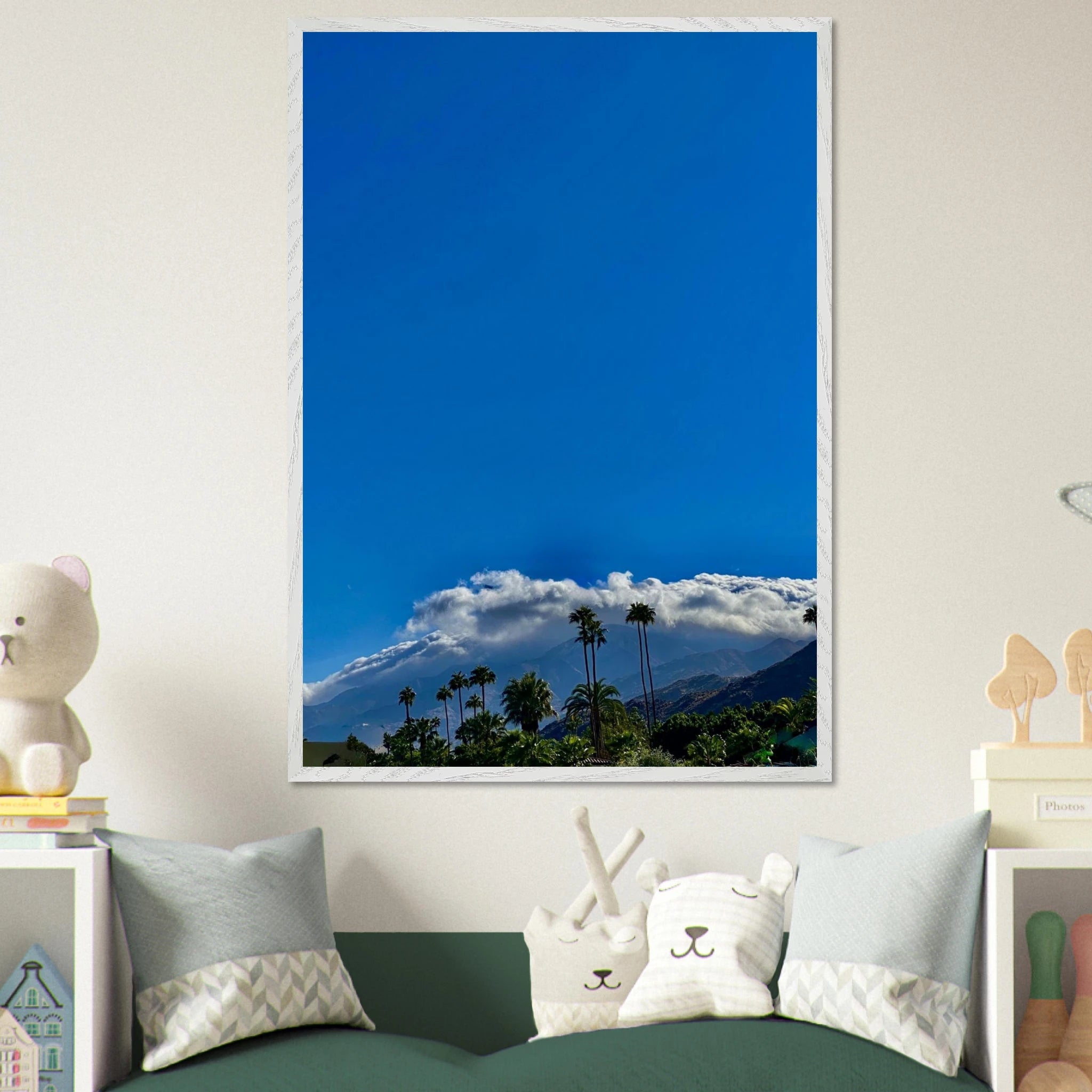 Mounted wooden framed desert calm photo poster from California Poster Art, studio edition, 8x12 inches, white frame, home decor.