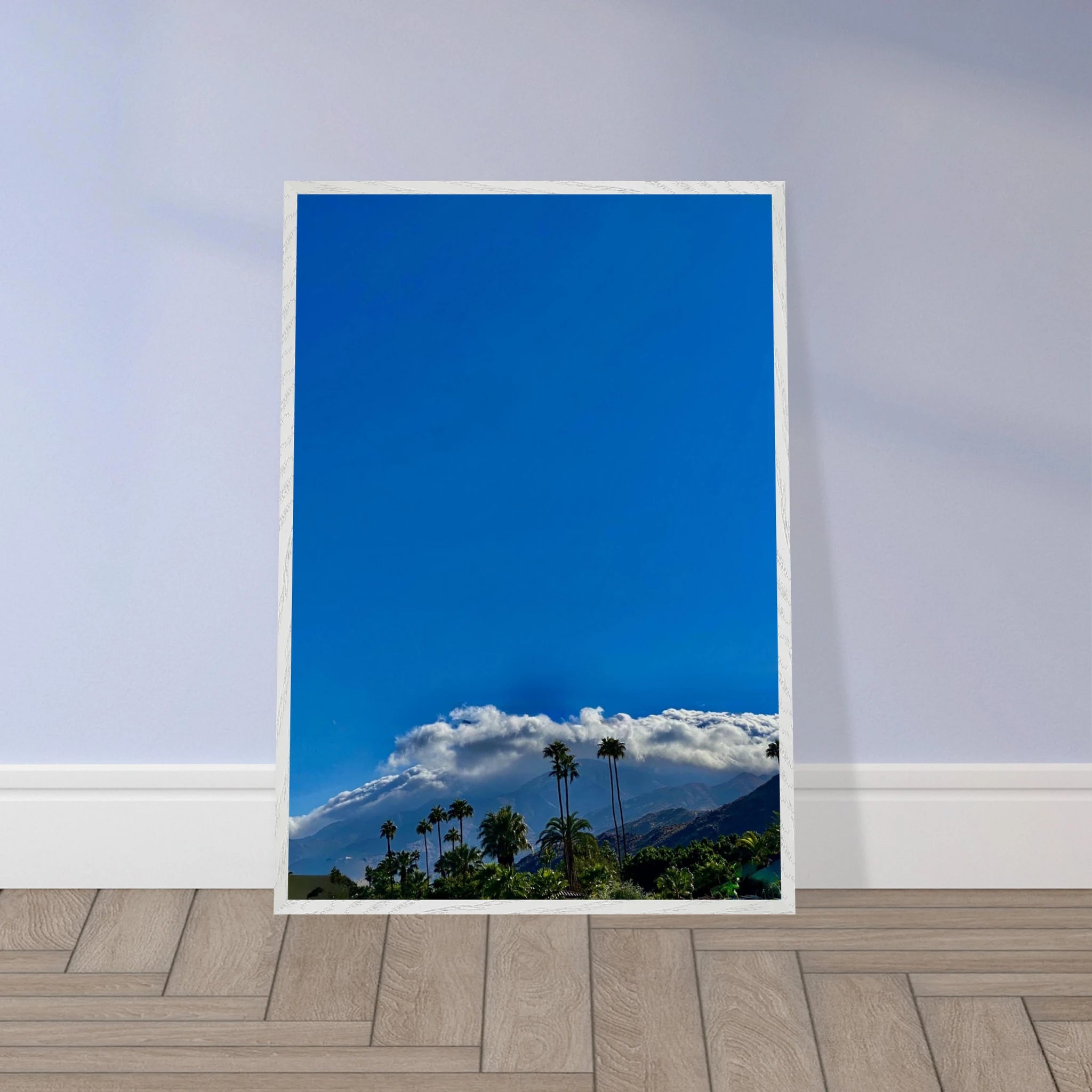 Mounted wooden framed Desert Calm poster from California Poster Art, studio edition, featuring a serene desert landscape.