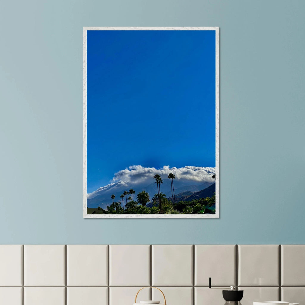 Mounted wooden framed poster of a desert calm photo from California Poster Art, Studio Edition, Spring 26, in white frame.