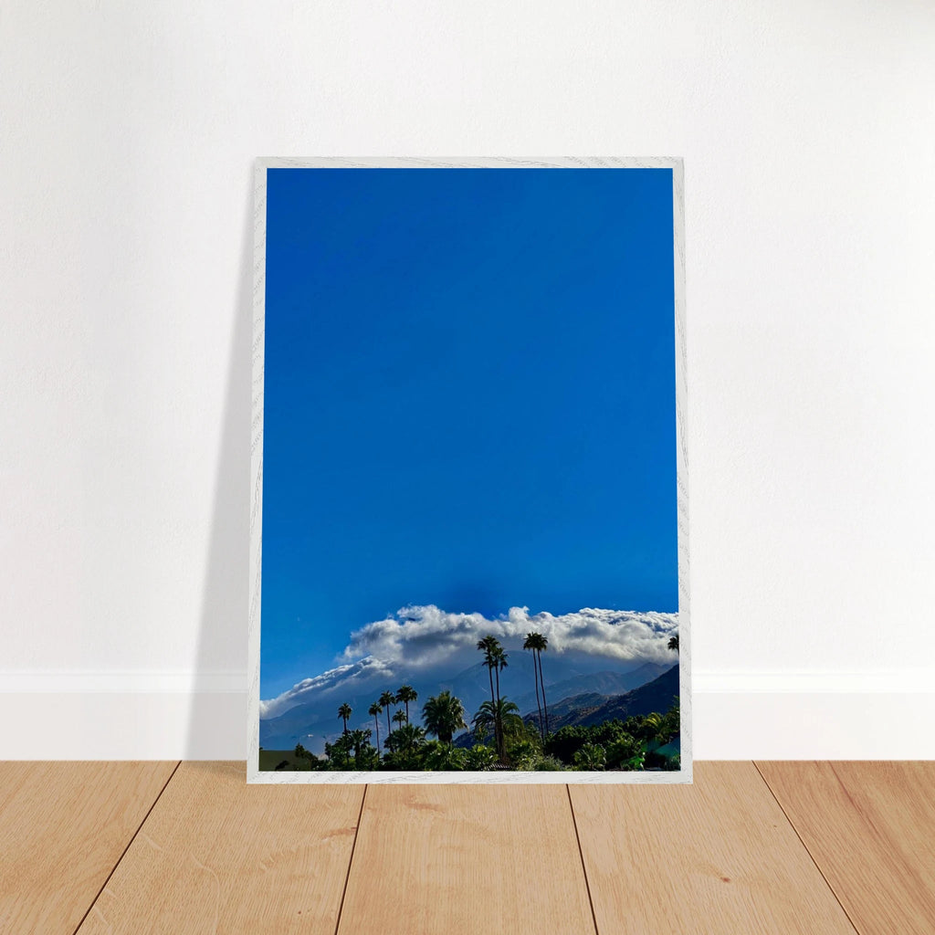 Mounted wooden framed Desert Calm poster from California Poster Art studio edition, showcasing a tranquil desert landscape.